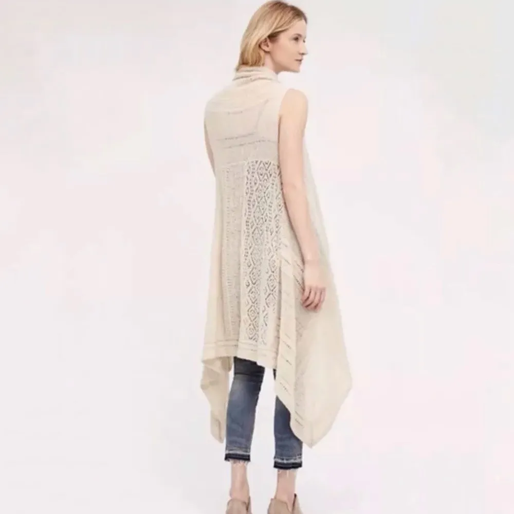 Anthropologie Lua Pointelle Knit Sweater Duster Vest Angel Of The North Sz XS/S - Image 2