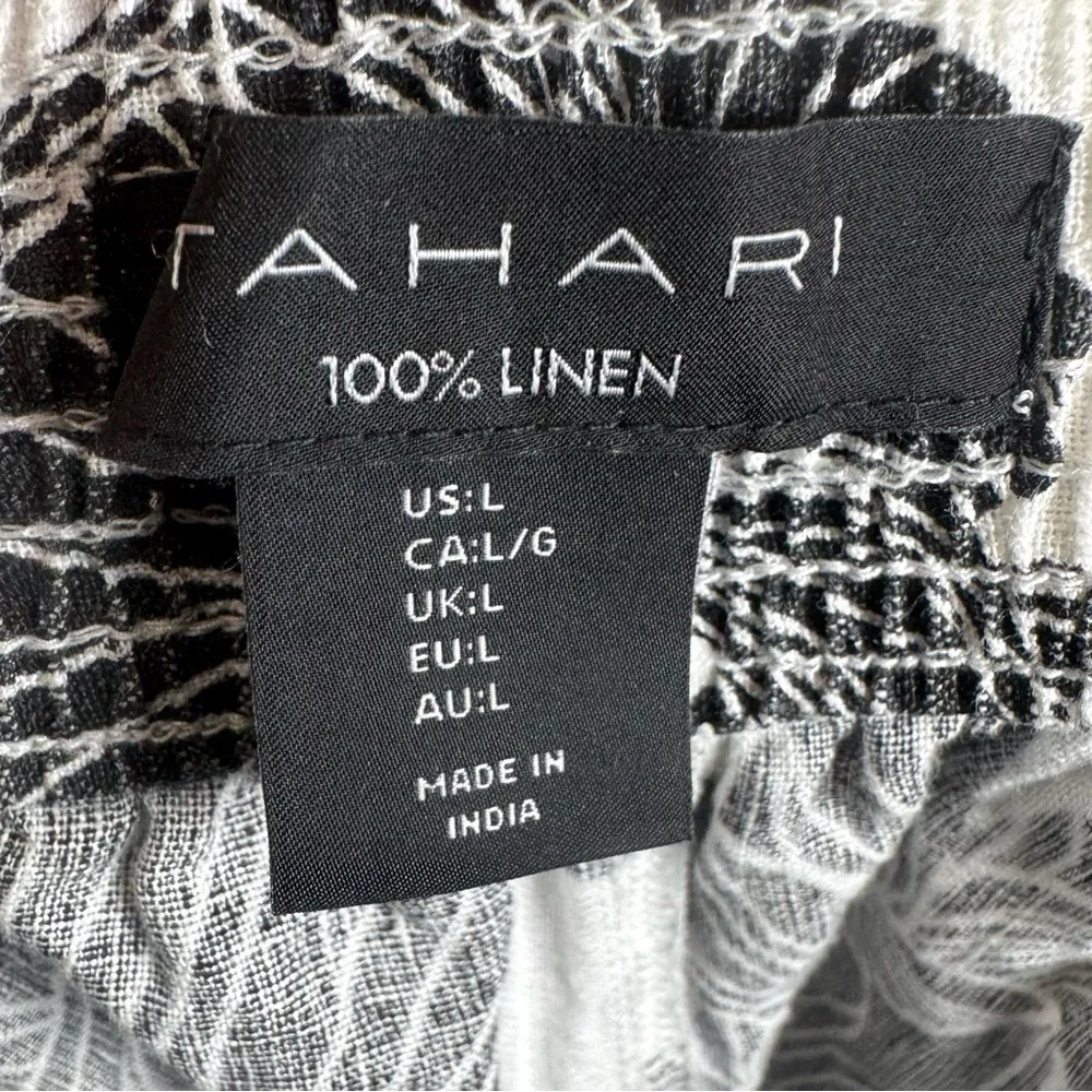 Tahari 100% linen black and white tropical wide leg cropped pants size large - Image 4