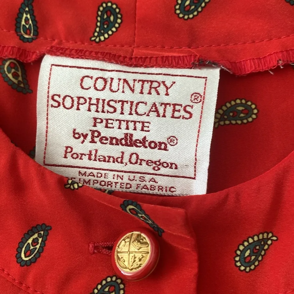 Vintage 80’s PENDLETON Country Sophisticates Red Paisley Blouse 8 M made in USA - Image 2