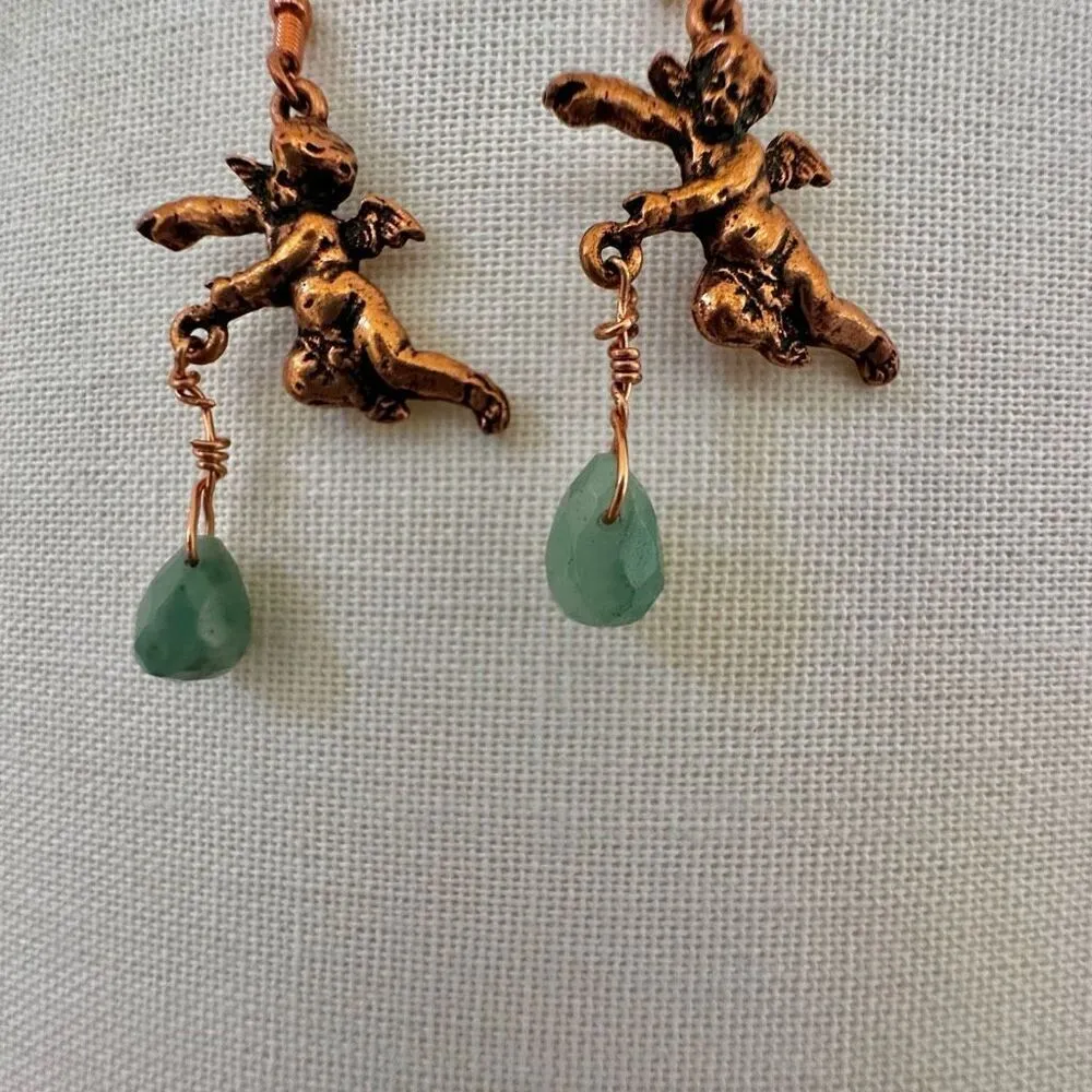 Copper angel stone drop earrings - Image 3
