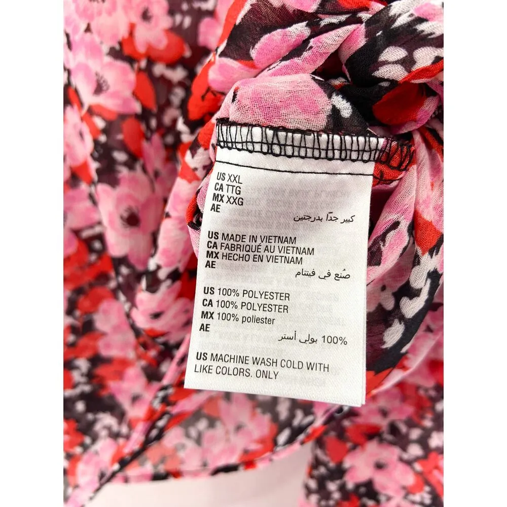 NEW Bar III Women's Sheer Floral V Neck Top XXL Puff Sleeve Tie Valentines - Image 8