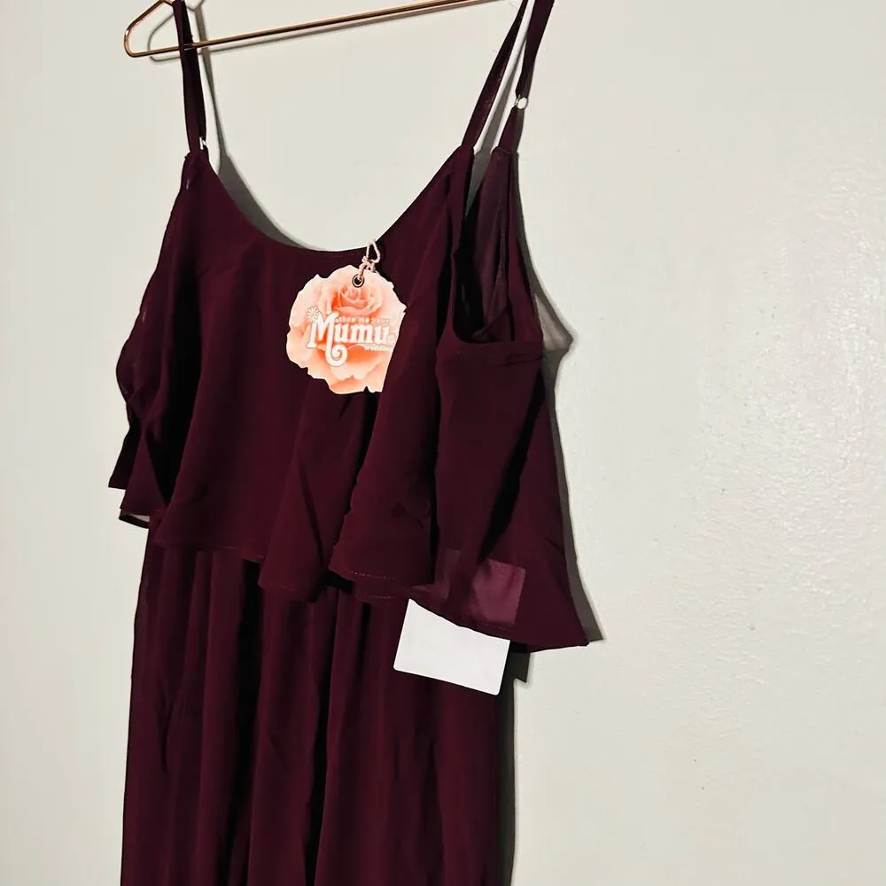 NWT Show Me Your Mumu Caitlin Ruffle Merlot Chiffon Maxi Dress Size Small - Image 4