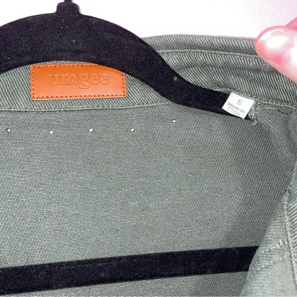 Umgee Green Studded Jean Jacket Womens Size L Boho Edgy Punk Forest - Image 4