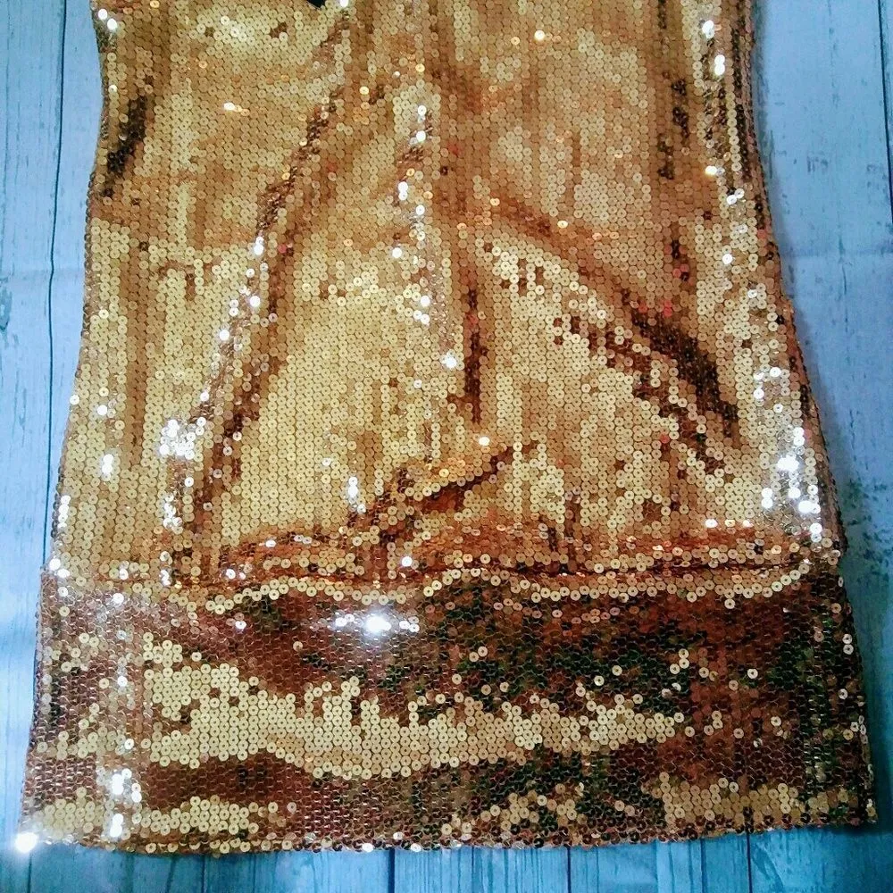 CGEN Women's Large Gold Sequins Sexy Clubwear Party Mini Sleeveless V Neck Dress - Image 6