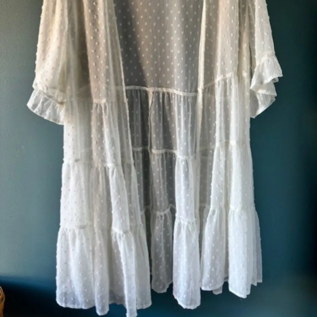 Torrid 0 White L Cover Up Swiss Dot Sheer Open Feminine Boho Tiered Layering - Image 2