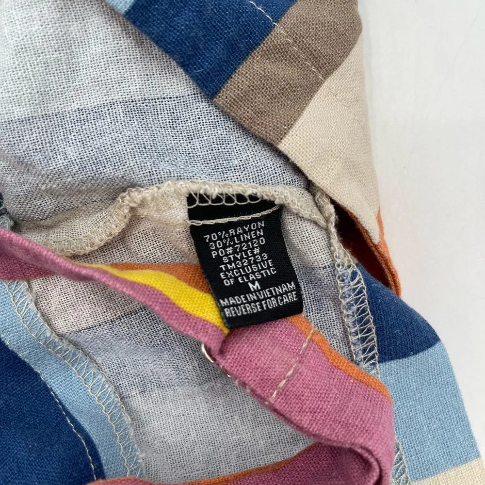 FOREVER 21 Top Size Medium Cropped Linen Blend Button Detail Stripes Retro Boho - Image 9