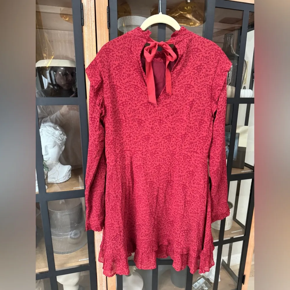 Cleobella Dixie Mini Dress Kerala Block Print long sleeve ruffle bow mock neck - Image 4