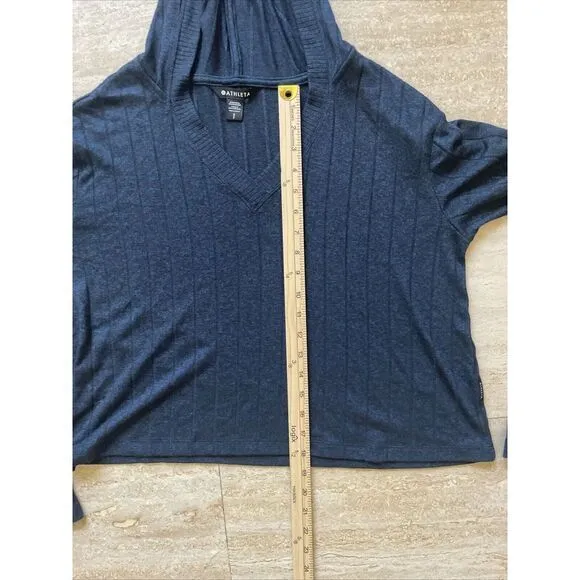 Athleta Womens Blue & Black Steady State‎ Cropped Ribbed Hoodie Sweater Size S - Image 4