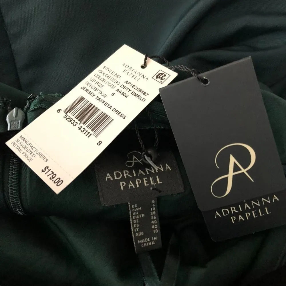 Adrianna Papell Jersey Taffeta Dress Formal Sleeveless Green Size 6 - Image 3