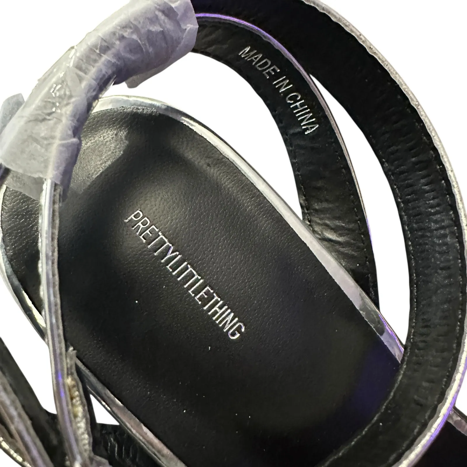 PrettyLittleThing Silver Metallic Thick Strap Block Heel Shoe Glam New Size 9 - Image 7