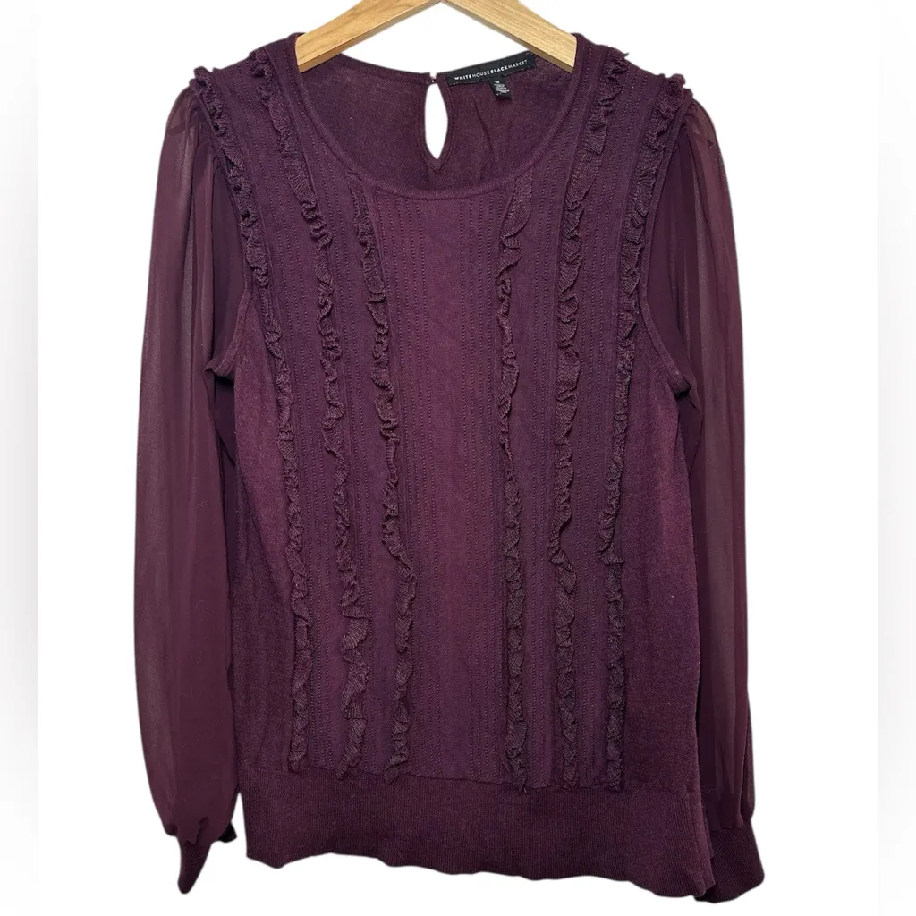 WHBM Ruffled & Knit Sweater Blouse Burgundy color - Image 2