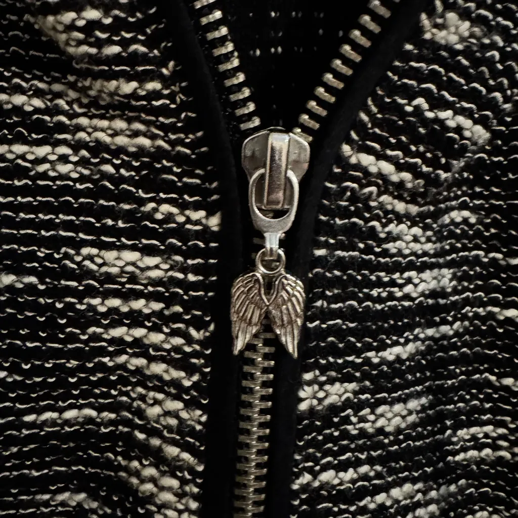 Victoria's Secret Faux Leather Knit Hoodie Pockets Black Size M - Image 3