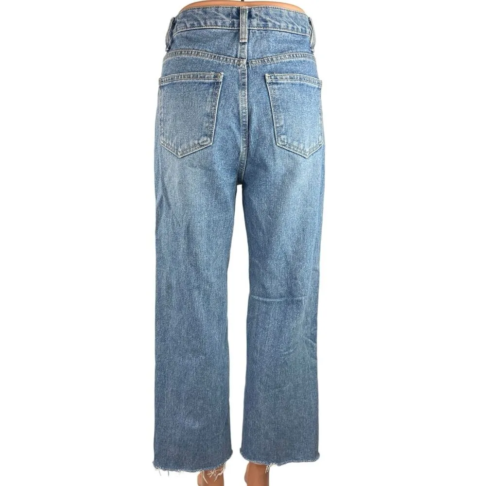 Oak + Fort Blue 100% Cotton High Rise Light Wash Cropped Wide Leg Jeans Size S - Image 3