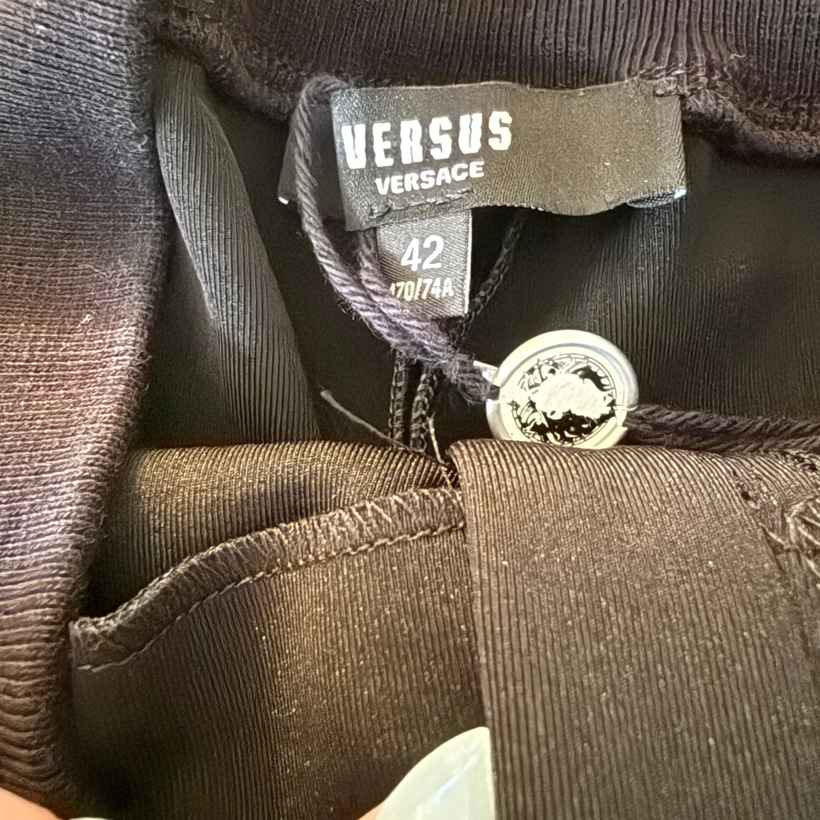 Y2K Vintage VERSUS Versace Black Neoprene Slim Cut Pants with Zippers 42 US 6 - Image 7