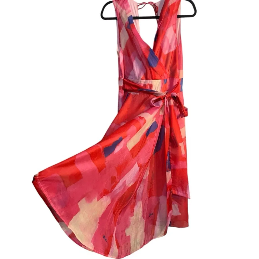 Anthropologie x Eva Franco Pink Rose Painted Sleeveless Midi Dress Size 10 Red - Image 3