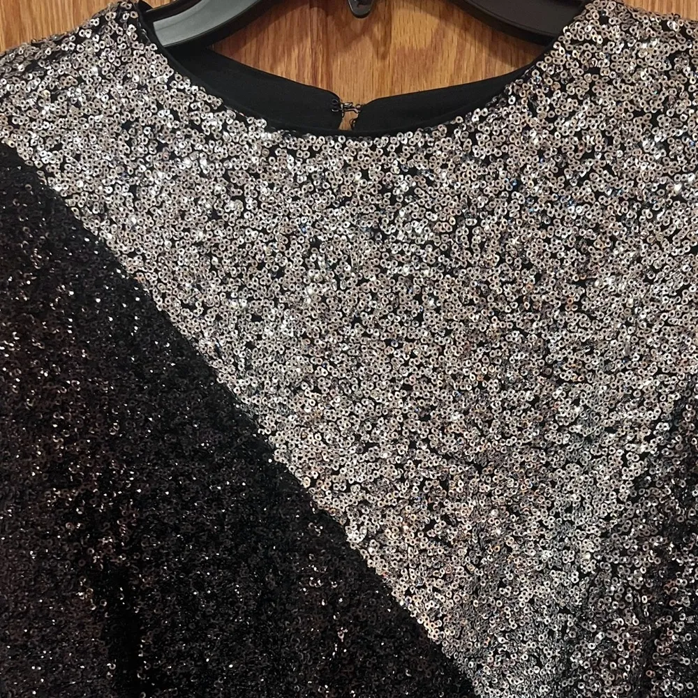 Express Color Block Sequin Strong Shoulder Long Sleeve Mini Cocktail Dress Sz XS - Image 9