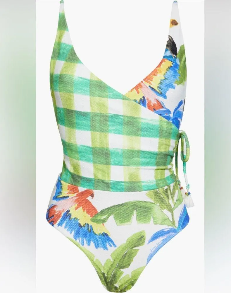 Farm Rio Tropical Fresh Faux Wrap One-Piece Swimsuit, Size Small, $195 - Image 4