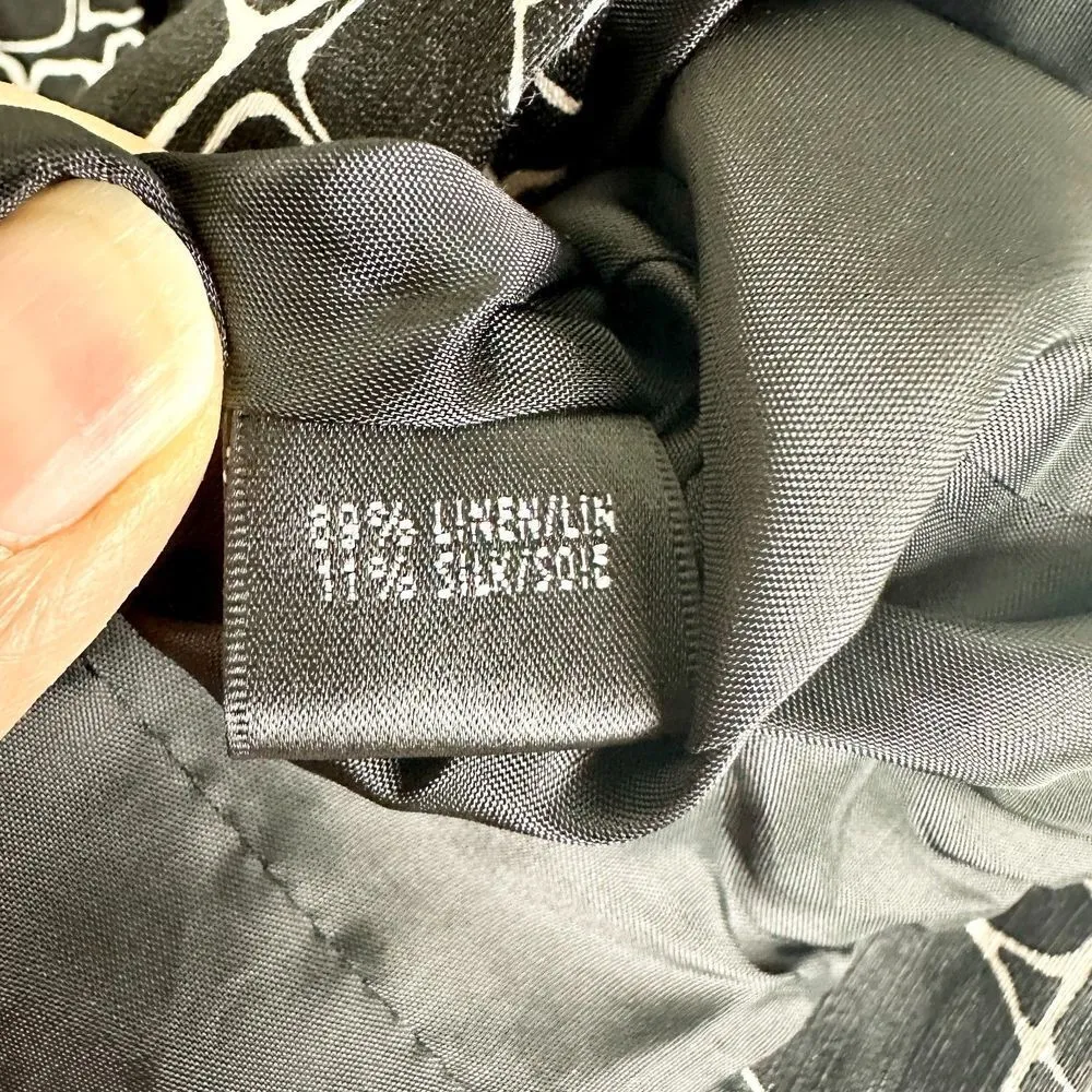 Lafayette 148 Linen Silk Blazer Size 4 Petite Black Pattern Print - Image 5