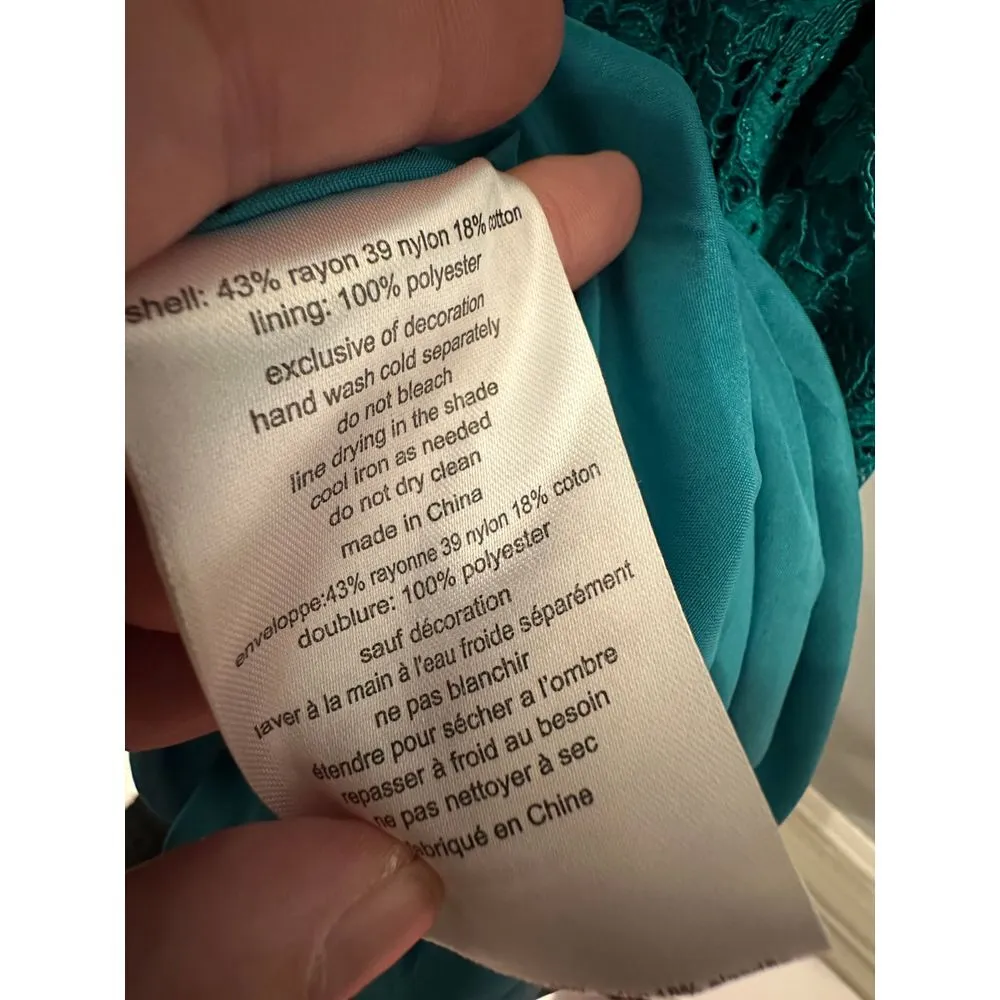 David's Bridal DB Studio Lined Lace Gown Dress Size 4 Blue Green EUC - Image 5