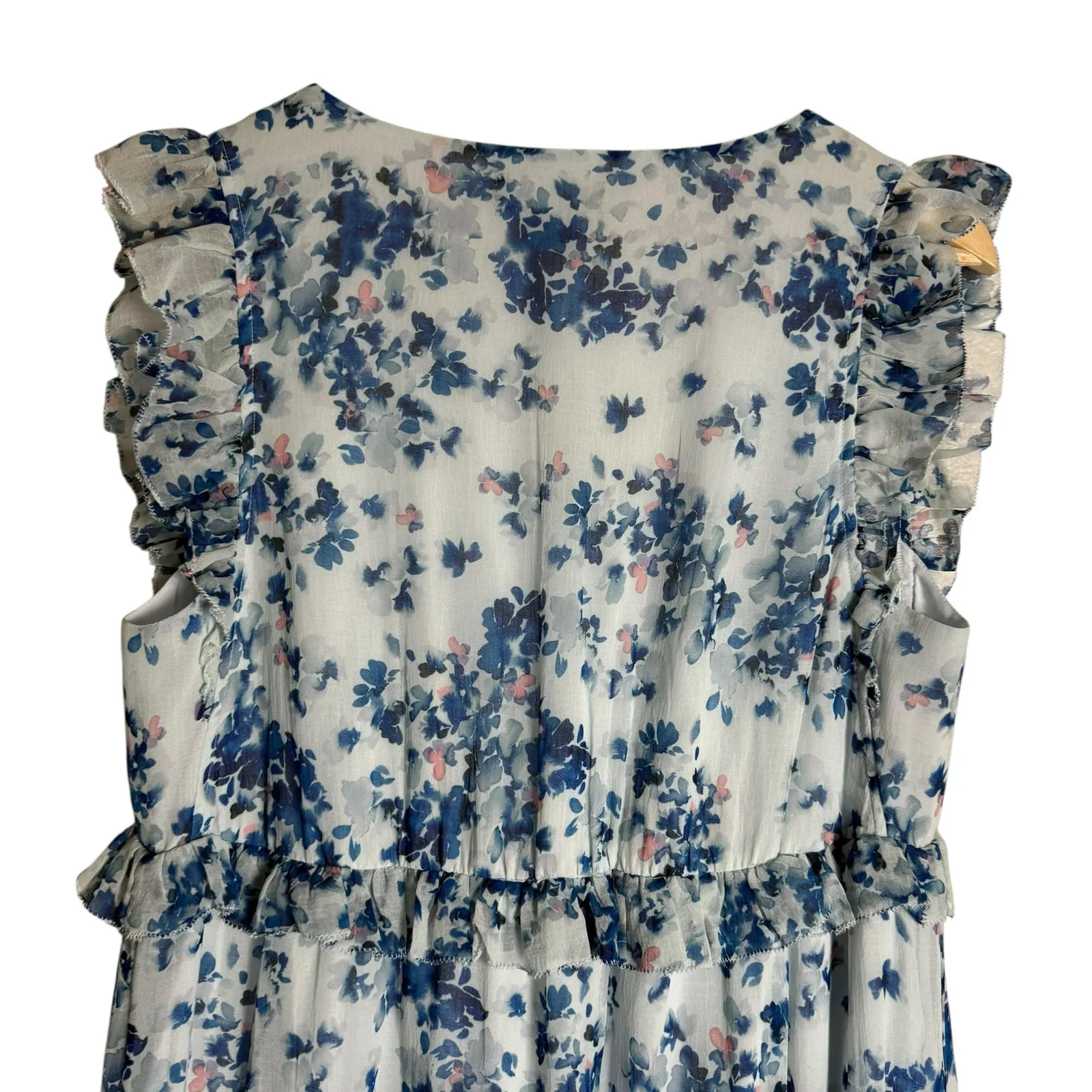 Hatch Luna Blue White Floral Print Ruffled V - Image 9