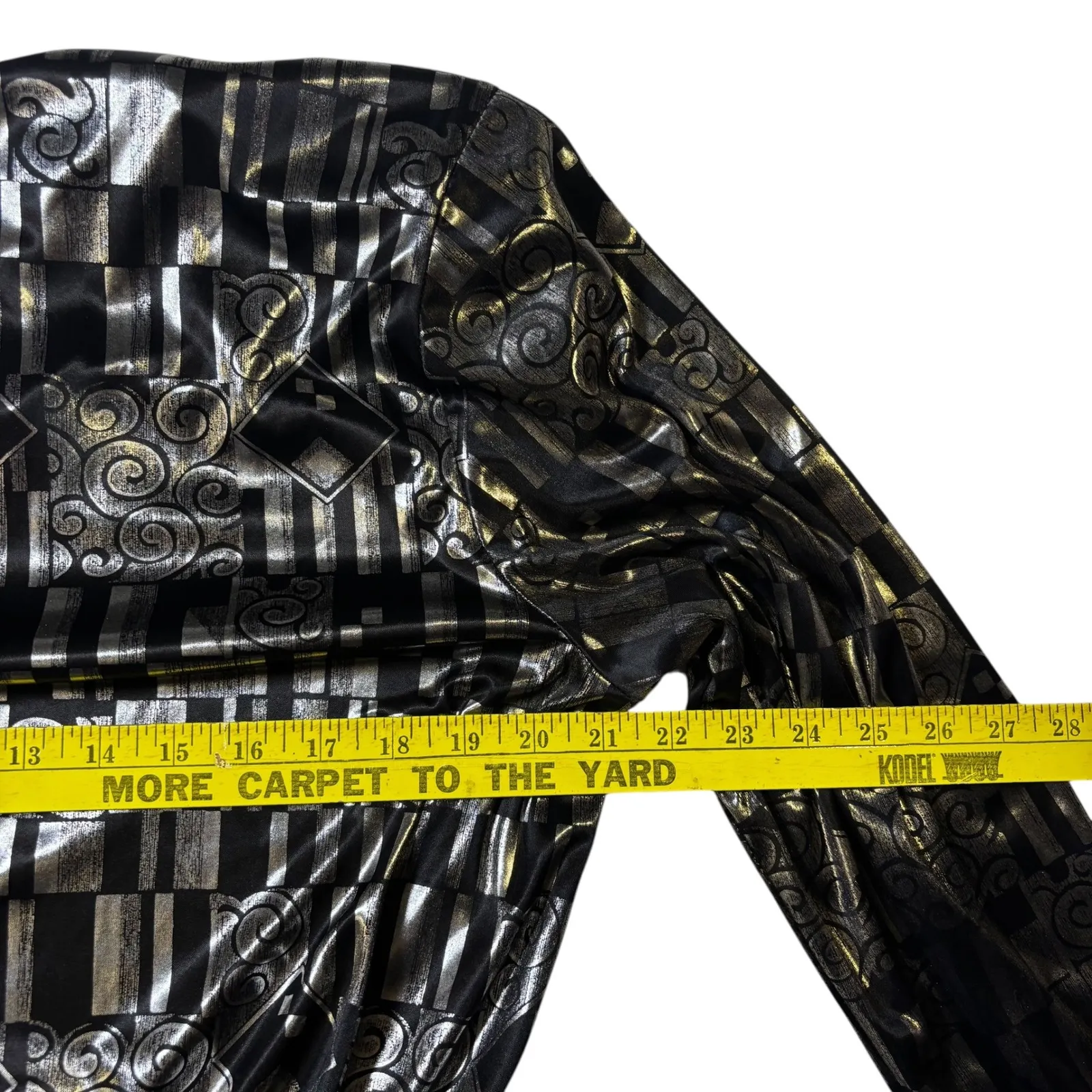 VTG Lori of CA Black Gold Geometric Blouse Long Sleeve Elastic Waist Elegant Top Size L - Image 7