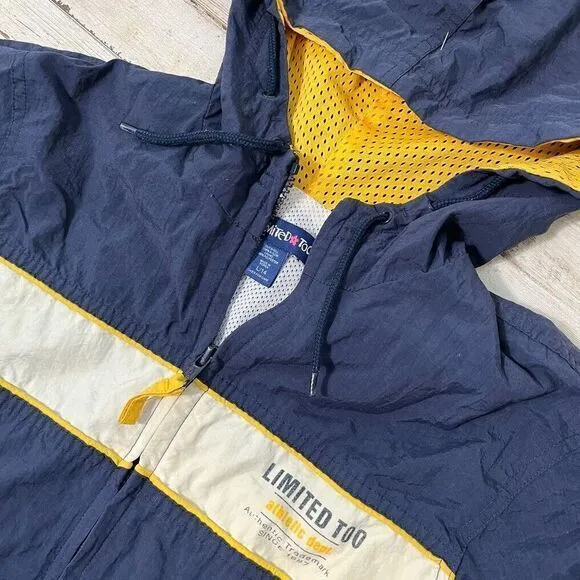 Vintage Y2K Limited Too Blue Yellow Zip Windbreaker Jacket Hooded Womens Small - Image 2