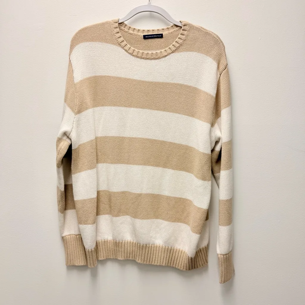 Brandy Melville Brianna Thick Stripe Sweater, Tan & Cream | One Size - Image 2