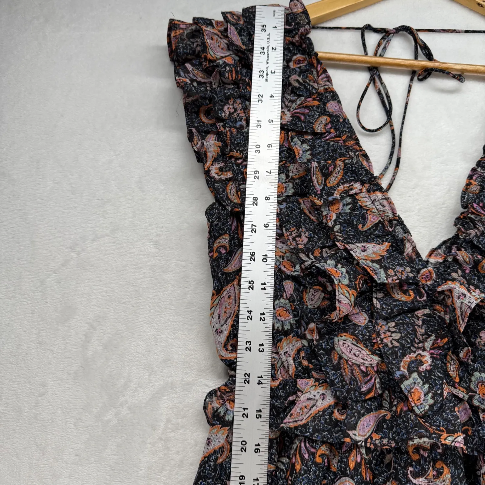 Storia Ruffle Jumpsuit Paisley Print Wide Leg V‎ Neck Romper Small - Image 4