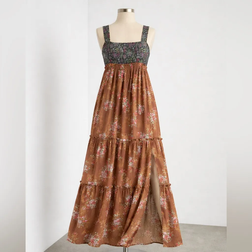 Natural Life Bohemian Dress Brown Flower peasant size Small - Image 4