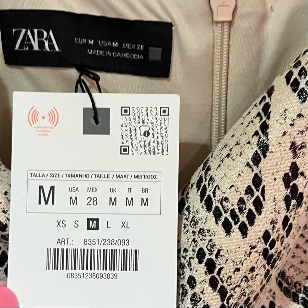 ZARA‎ Animal Print Snakeskin Faux Suede Mini Dress Black & Ecru Size Medium - Image 12