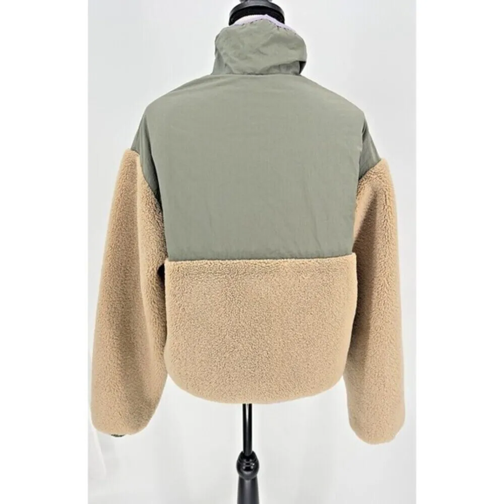 Zara Women’s Tan Beige Fleece Sherpa‎ Sage Green Zip Jacket X Small Rare - Image 6