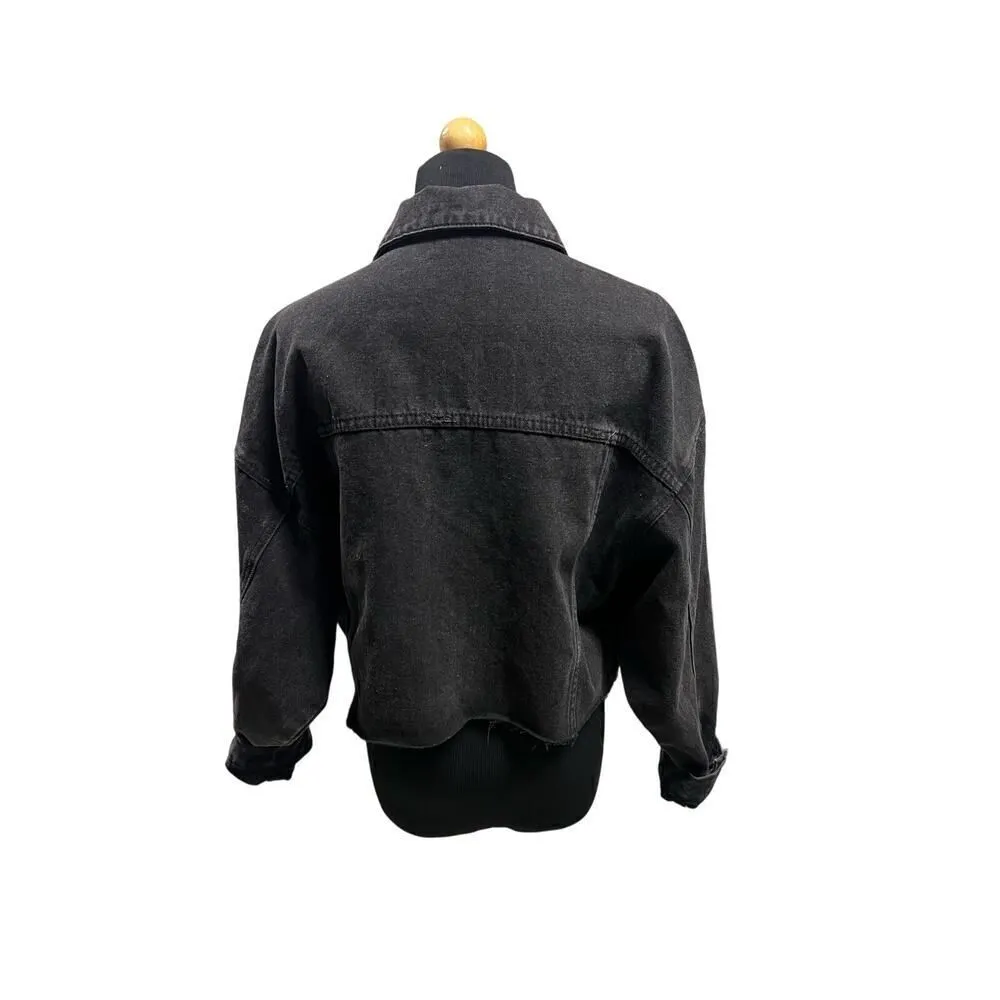 ALL:ROW BLACK DENIM CUTOFF JACKET SIZE LARGE - Image 2