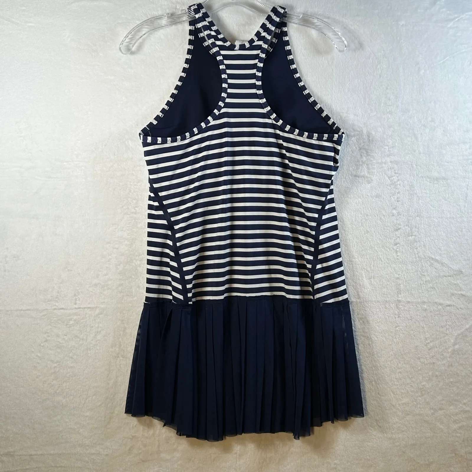New Balance Women Striped Athletic Tennis Dress Pleated Skirt Navy White Size L - Image 6