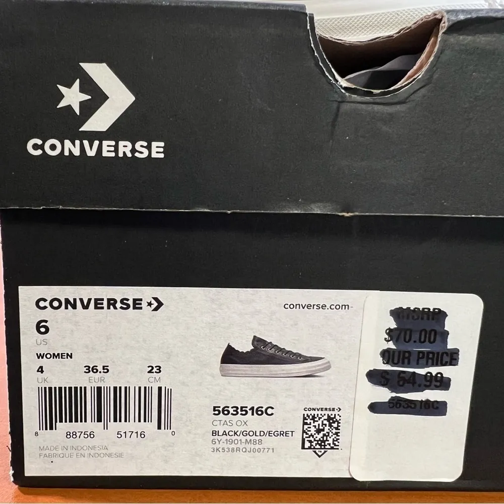 Converse CTAS Ox Frilly Thrills Black Gold Egret Women's Shoe Size 6 #B1120 - Image 2