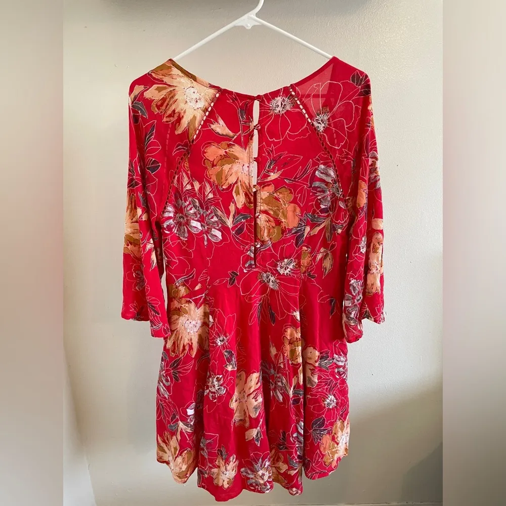 Free People All Eyes on You Mini Swing Dress Floral Red (Size 2) - Image 2