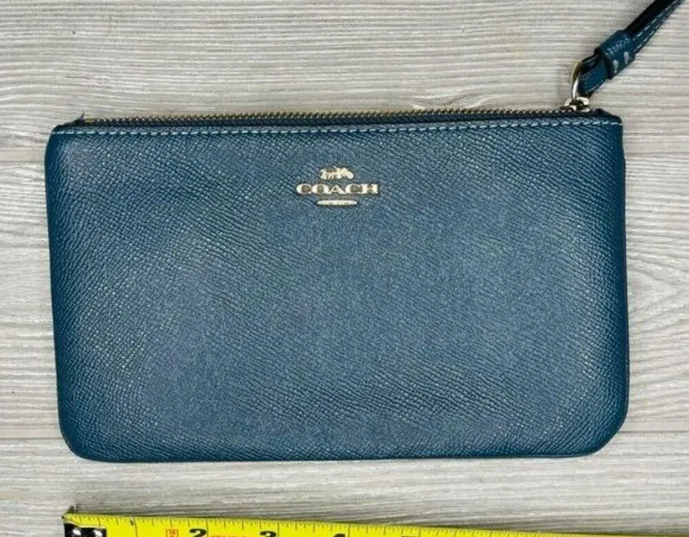 Coach clutch wallet purse with strap credit card bag blue wristlet - Image 3