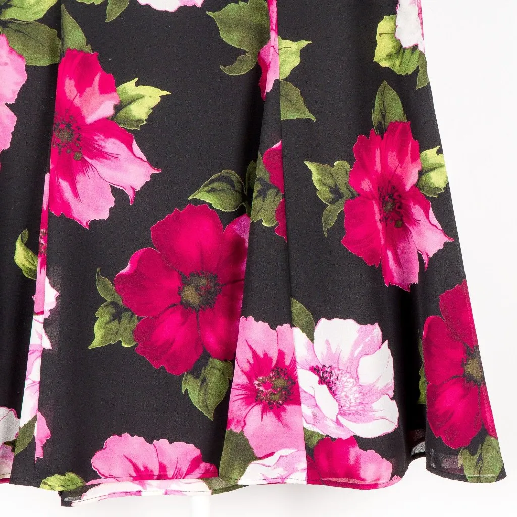 Studio Liz Claiborne Maxi Skirt 4P Women Floral Black Pink Pleated Modest Flare - Image 4