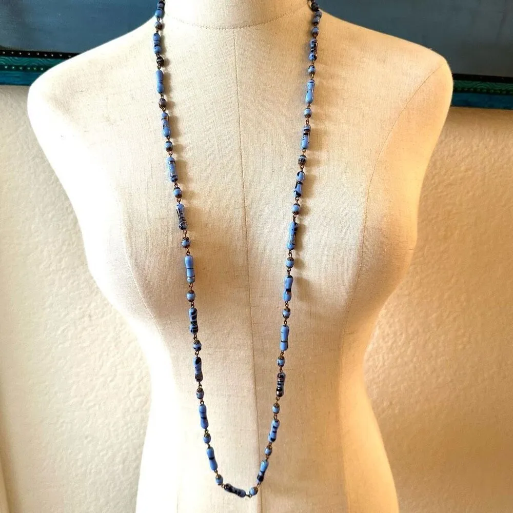 Vintage Japanese 1960s Millefiori Beaded blue Necklace. - Image 6