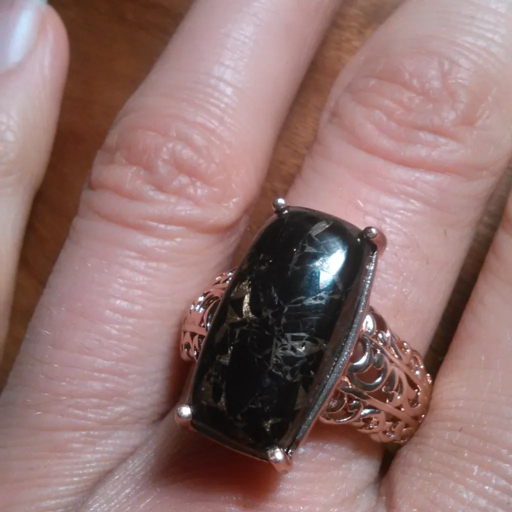 Matrix Silver Shungite 14K Rose Gold Over Copper Solitaire Ring (Size 10) - Image 11