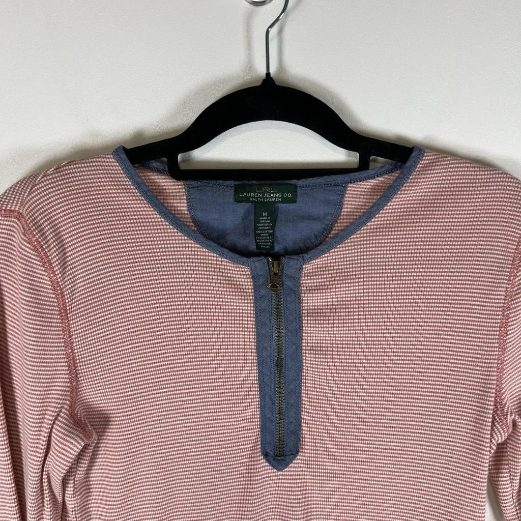 Ralph‎ Lauren Lauren Jeans Co Top 3/4 Sleeve Stretch Cotton Zip Neck Size M - Image 2