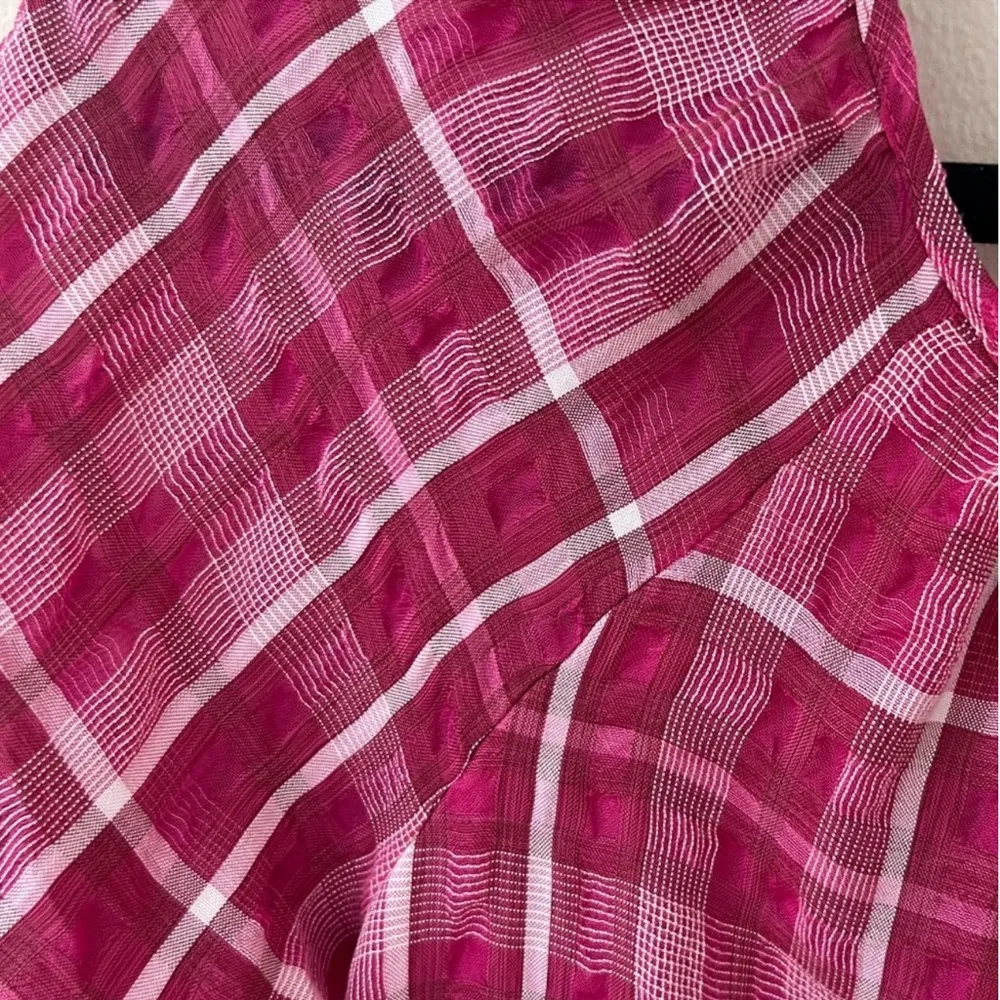 Madewell Plaid Shirred Babydoll Mini Dress Pink - Image 7