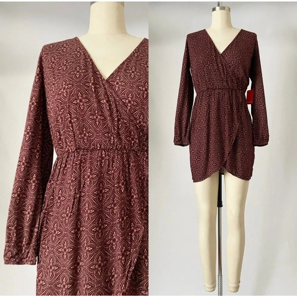 FOREVER 21 Women Teen Junior Burgundy Printed Fit & Flare Boho Dress Size Medium - Image 4