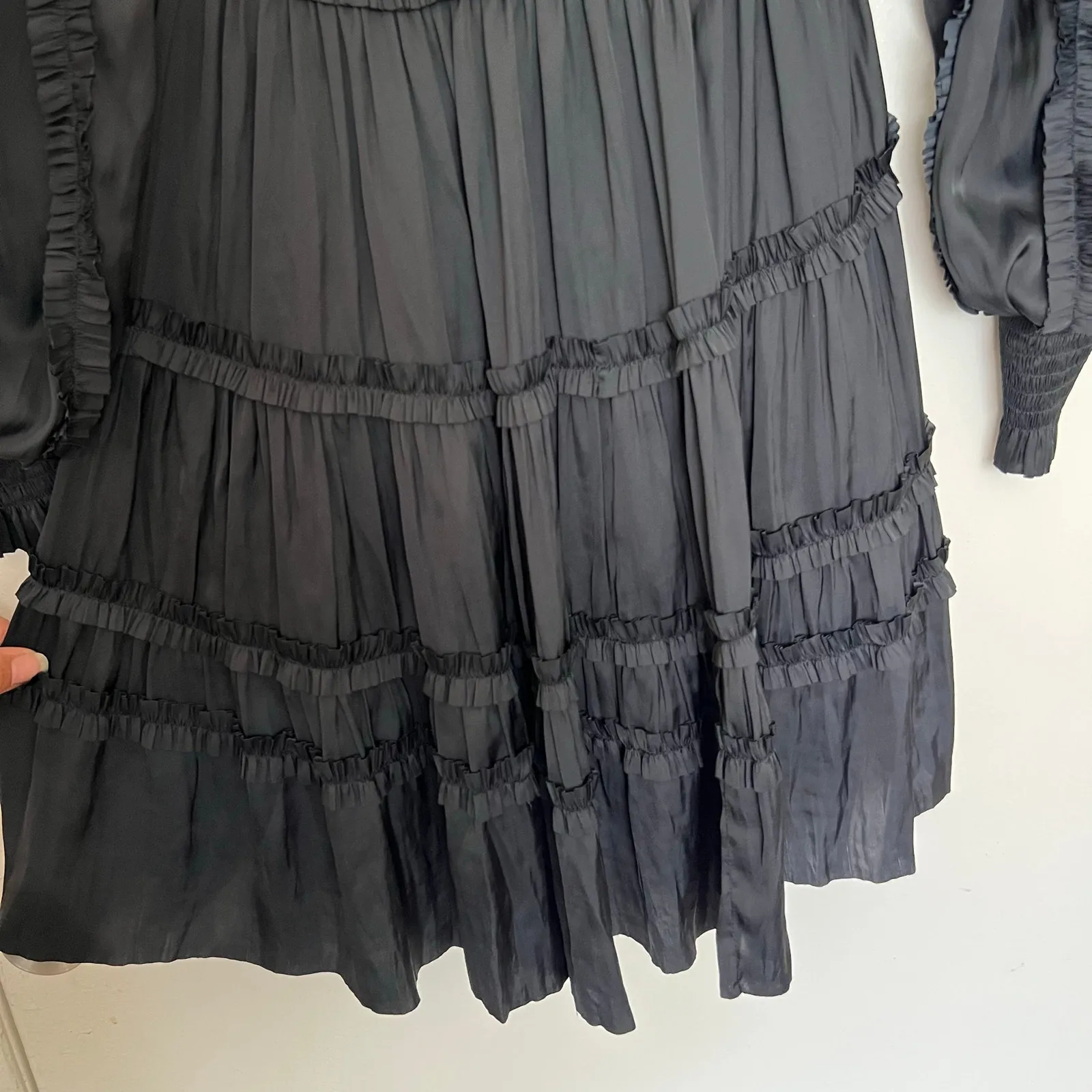 Ulla Johnson, Black Amara Tiered Ruffle Dress, Long Balloon Sleeves, Mini Length - Image 16
