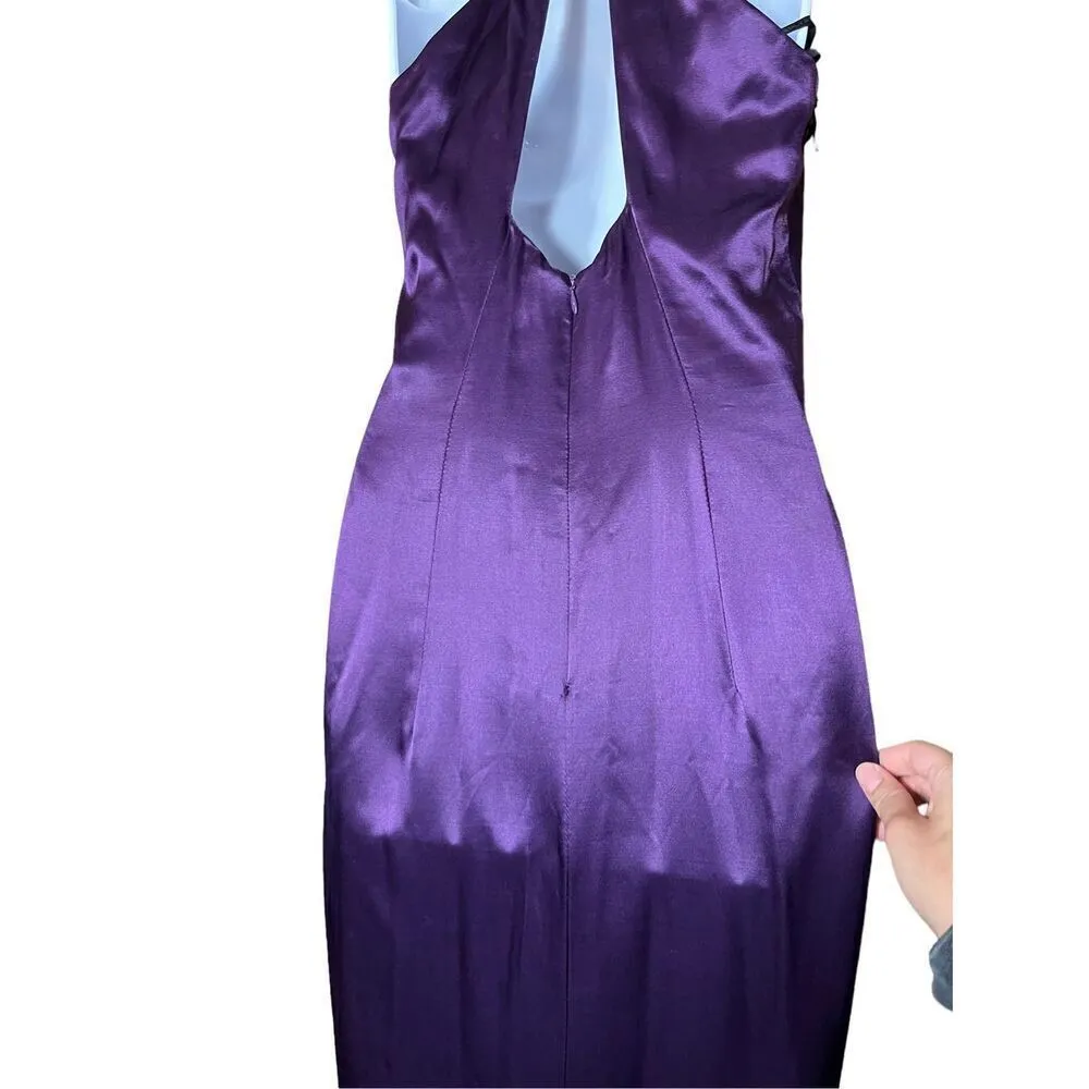 Vintage Jessica‎ McClintock Gunne Sax Purple Satin Beaded Halter Gown Size 7/8 - Image 10
