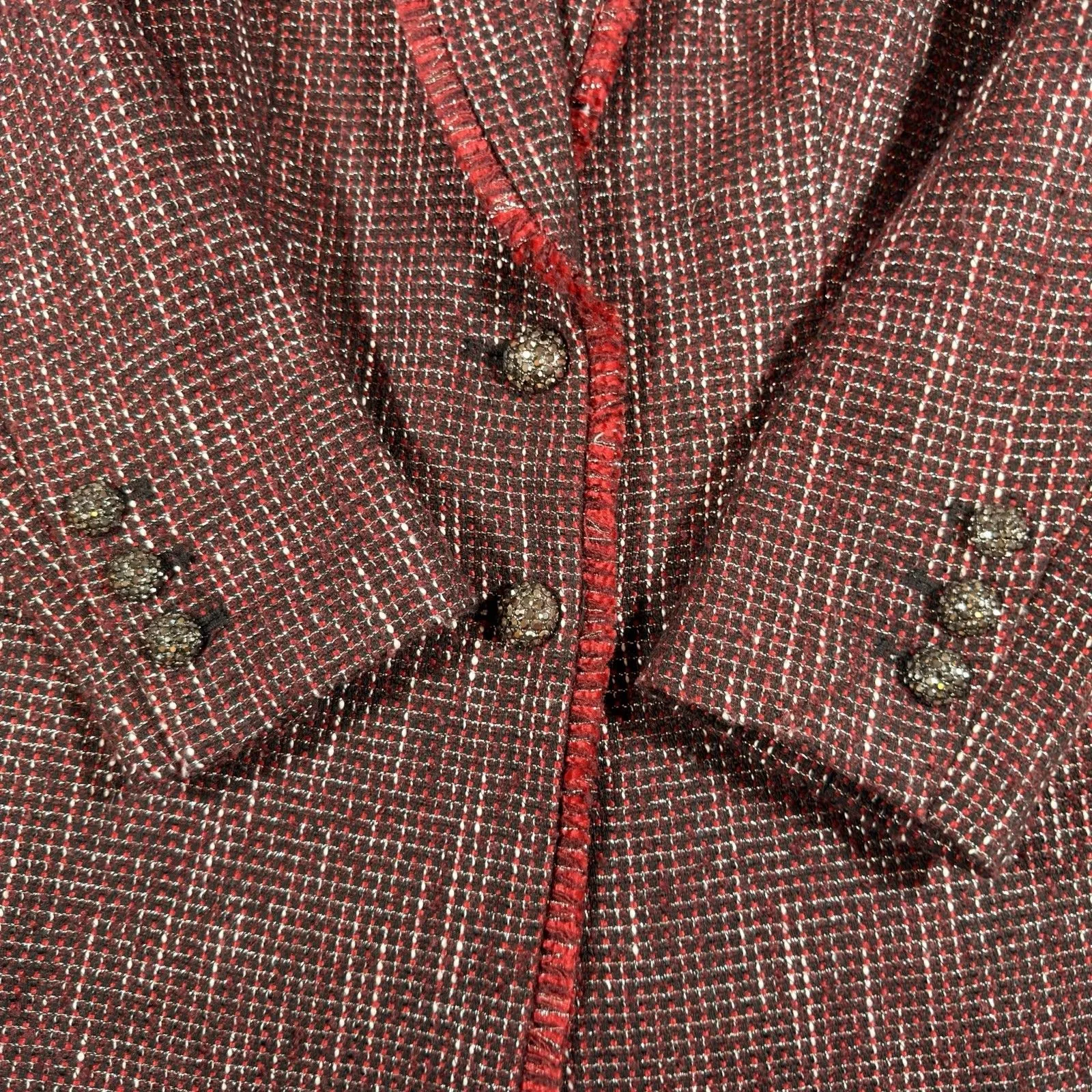 Karl Lagerfeld Paris Sz 8 Red Tweed Trim Notch - Image 3