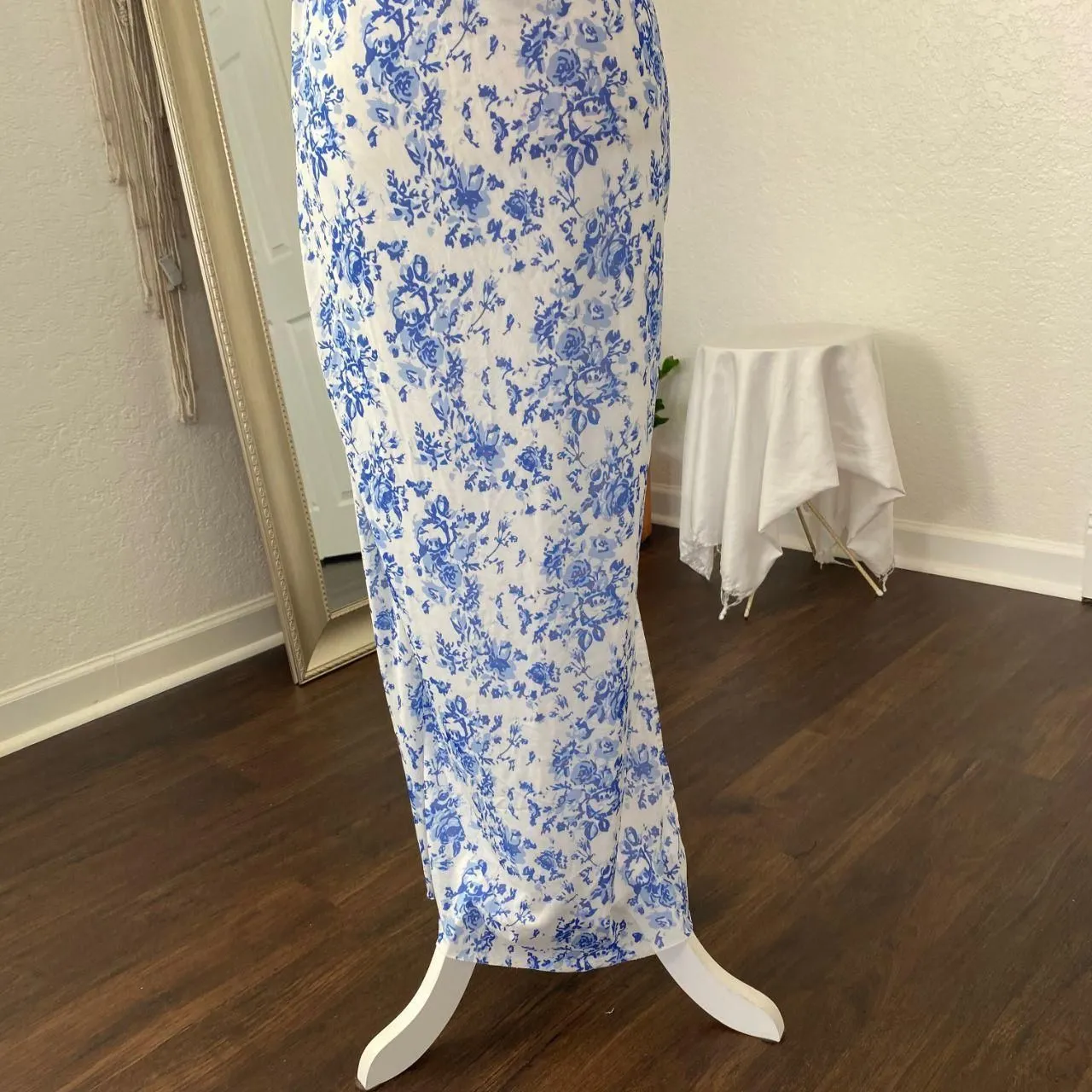 Preppy Coquette Light Blue White Bandeau Cinched Strapless Maxi Dress XL - Image 6