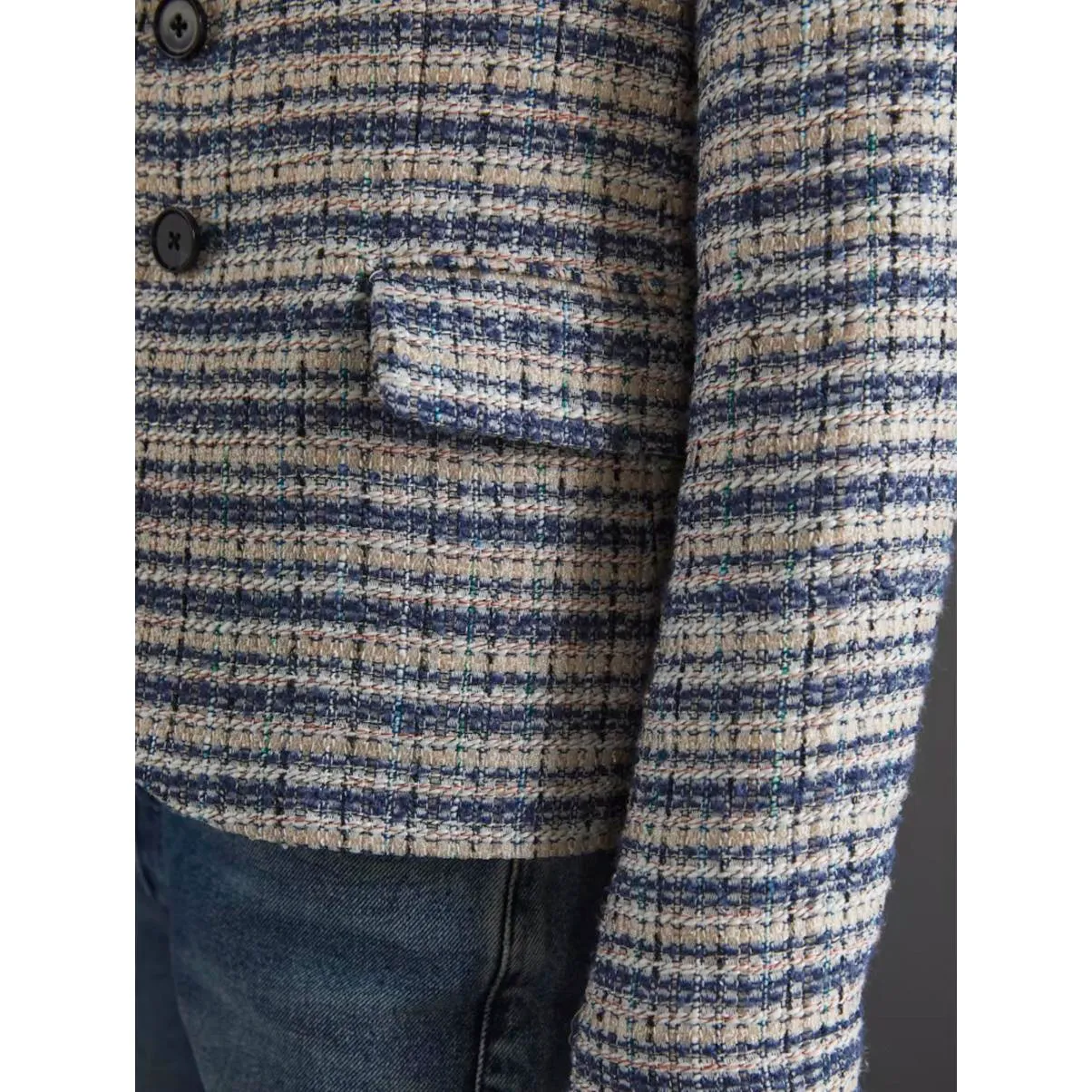 Hutch from Anthropologie Tailored Blue Tweed Plaid Blazer - Size - Small - Image 2