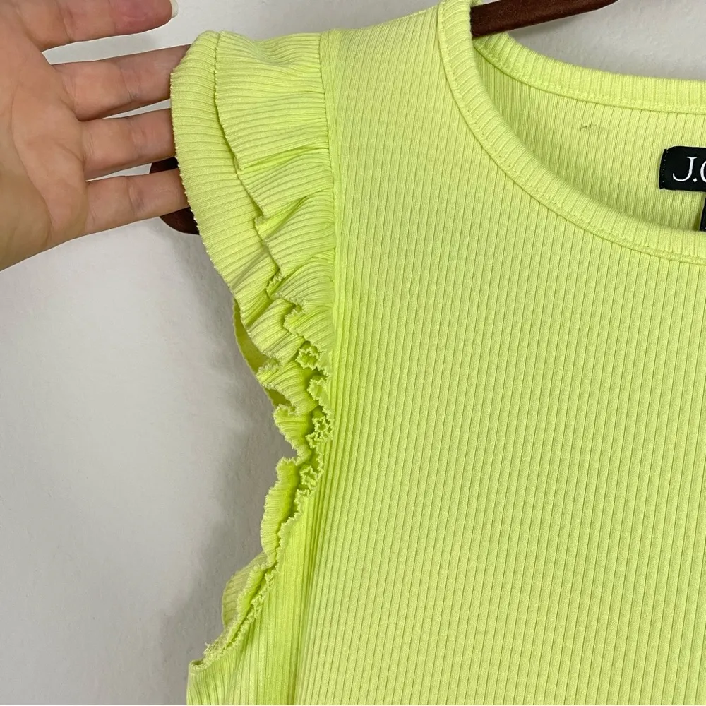 J.Crew Lime Green Vintage Rib‎ Ruffle Crewneck Tank Top Size Medium - Image 3