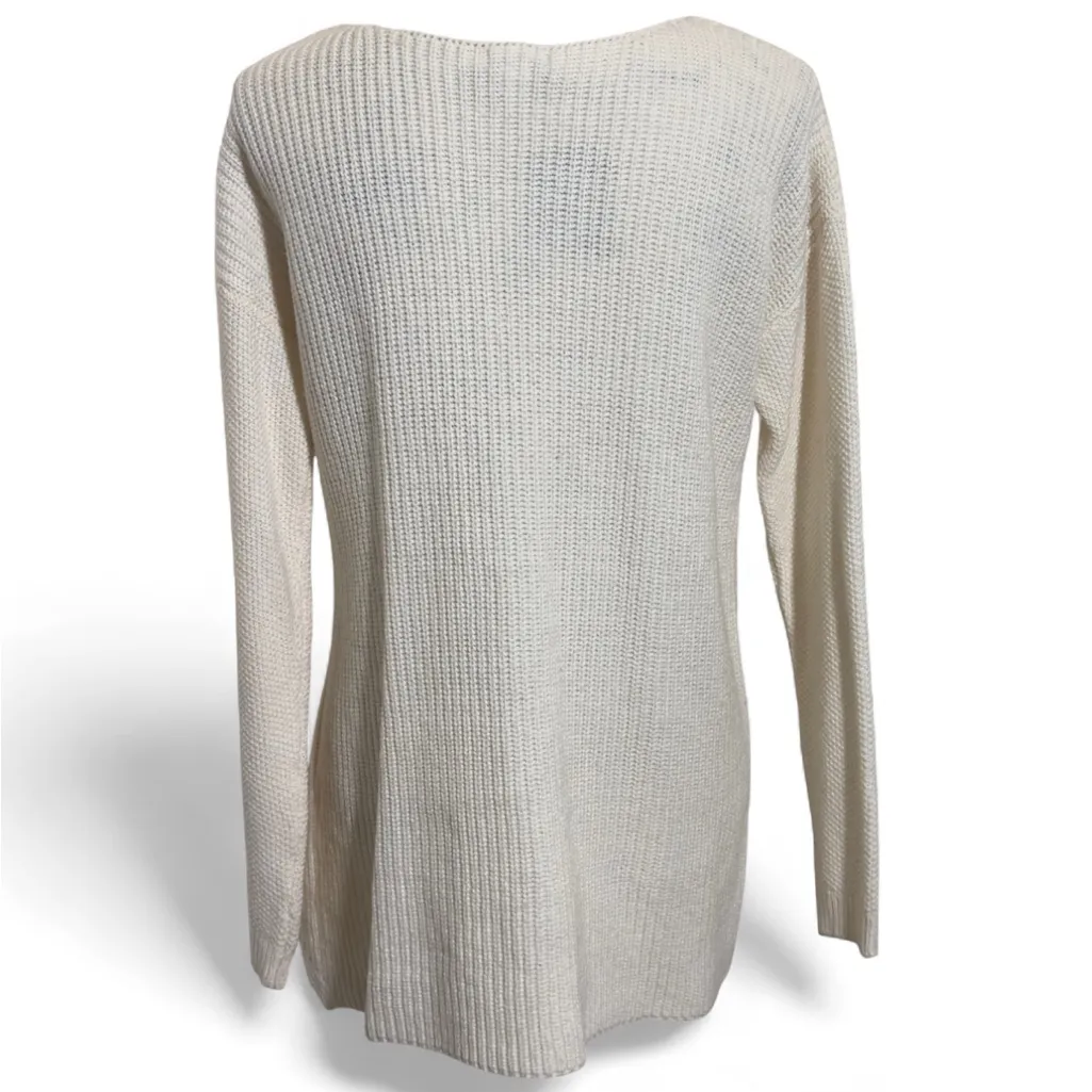 Bar III Cream Crew Neck‎ Sweater with Ribbed Knit - Image 2
