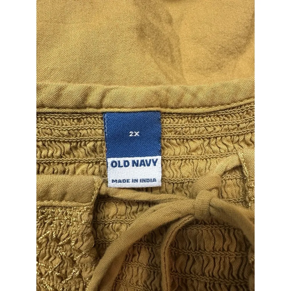 Old Navy Smocked Peasant Top 2X Mustard Yellow Boho Long Sleeve Blouse Plus Size - Image 3